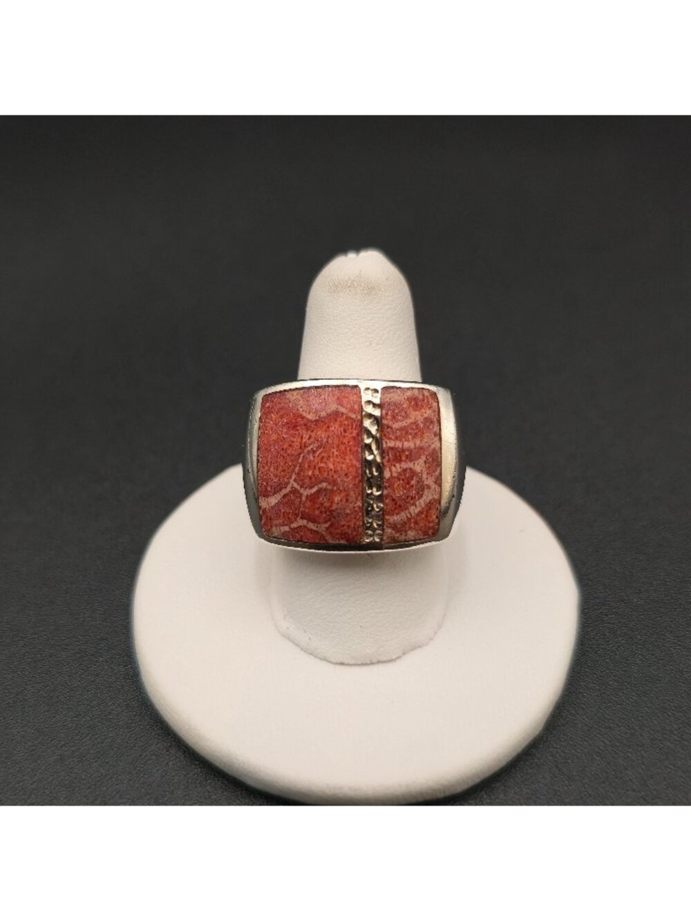 Size 8 Sterling Silver Inlay Coral Textured Signet Silpada Band Ring A8839